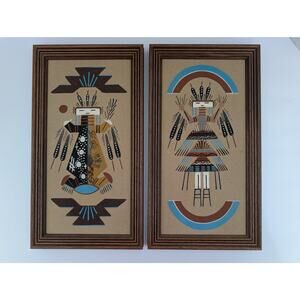 Set of 2 Authentic Navajo Sandpaintings Mother Earth Father Sky Cloud Yei Bert